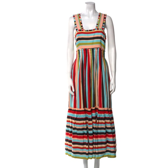 Farm Rio Striped Midi Dress with Tie Back - Size Medium - EUC - Picture 1 of 8